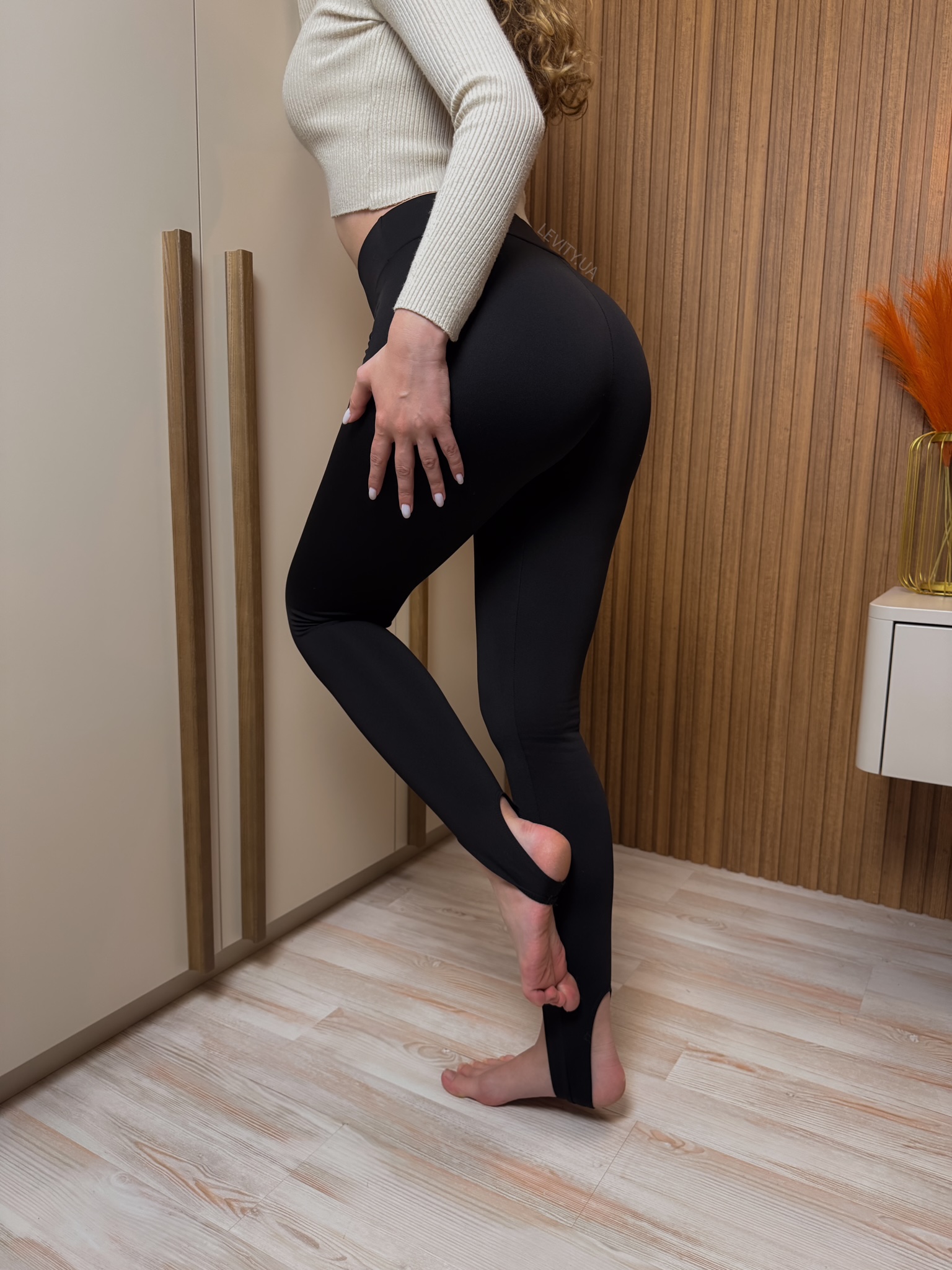 Лосини зі штрипками на флісі чорні (1602)