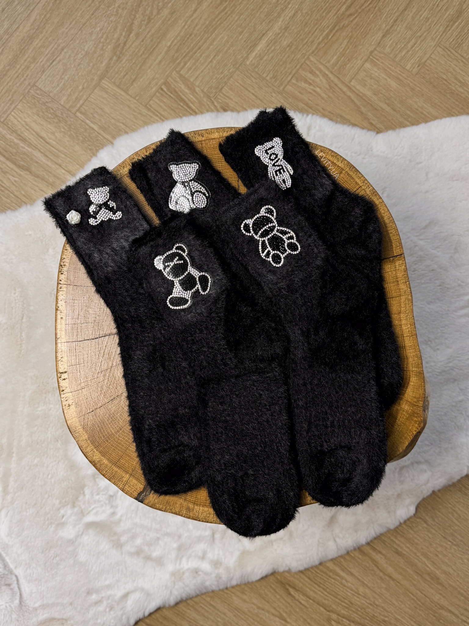 Чорні шкарпетки зі стразами (W-071)